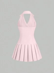 Sweetra 女士純色簡約透氣露背連衣裙