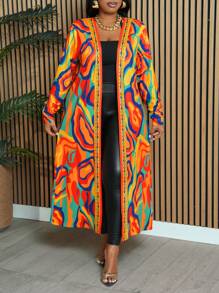 Slaydiva Plus Size Women's Casual Abstract Geometric Water Ripple Print Long Sleeve Cardigan For Going Out - Multicolor - View 4