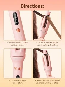 Teckwe 自动卷发器，卷发棒旋转，4 档可调节温度，快速自旋转造型，40S 快速加热，28mm 大波浪卷发全覆盖防烫 3000 万负离子适合懒散的人，易于使用 - 英国插头 圣诞礼物，秋冬季假期露营必备品 度假必需品 度假配件，露营用品 - 粉色 - 查看 7