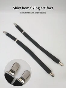 시계 방향으로 안저이지는 탄력성 있는 금속 셔츠 스테이, 클립 6개, 검정색, 성인 남성용 - 블랙 - 보기 2