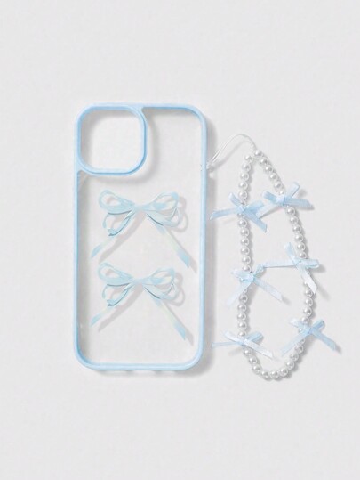 Kawaii غطاء هاتف قلادة فراشة ثلاثية الأبعاد للفتاة الحلوة بإطار أزرق، غطاء هاتف بسيط متوافق مع سلسلة أيفون 12، 13، 14 وأغطية هواتف أخرى