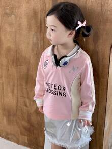 SHEIN Fashionable Laser Patchwork Sweatshirt And Bold Design Skirt Set For Toddler Girls, Casual Academy Style