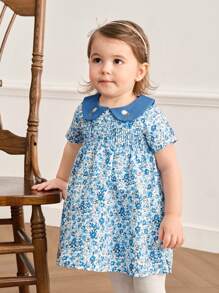 Souflis Souflis 2 件装女婴优雅百搭花卉连衣裙和针织开衫套装 - 藍色 - 查看 6