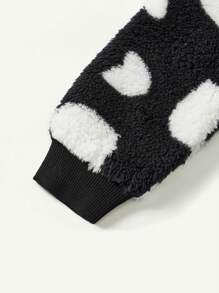 Cozy Pixies Baby Girl Coral Fleece Heart Shaped Pattern Round Neck Sweatshirt, Medium Thick,In Fall/Winter - Black - View 4