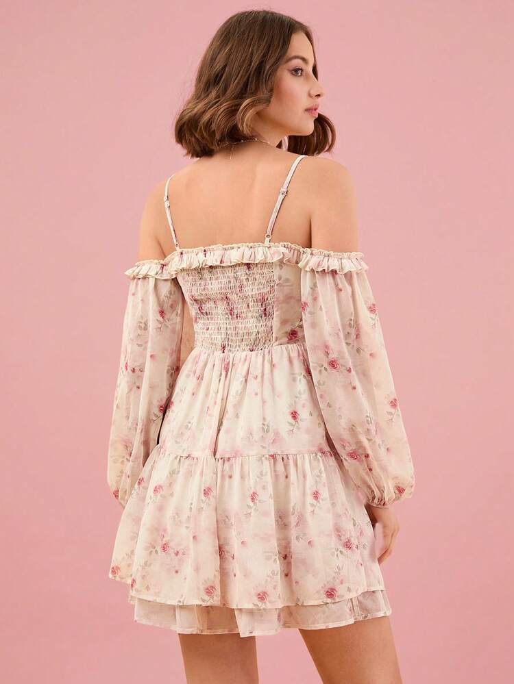 여성용 오픈 숄더 데일리 웨어 심플 프린트 드레스 (랜덤 패턴)