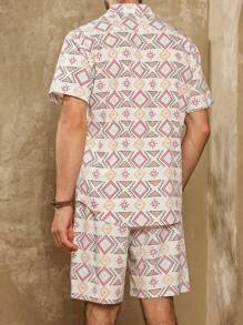 Manfinity RSRT Men Summer Allover Print Button-Front Short-Sleeve Shirt And Shorts Casual Set - White - View 2