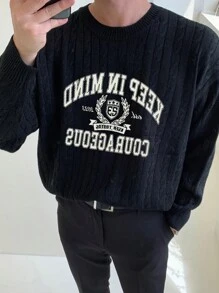 DAZY Men's Autumn Letter Printed Sweater - Black - View 6