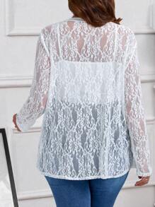 EMERY ROSE Chaqueta protectora de manga larga de encaje blanco de talla grande para el verano