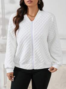 SHEIN Essnce 大码阿姨纹理面料格子棒球夹克