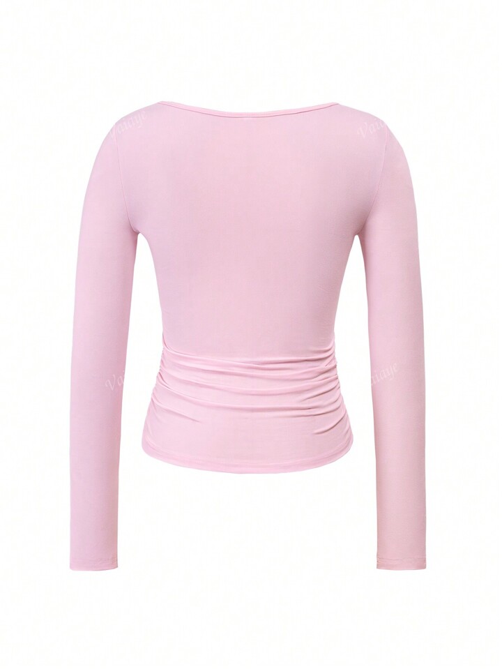 Vaiaye Y2K Long Sleeved Square Neck Slim Fit Temperament T