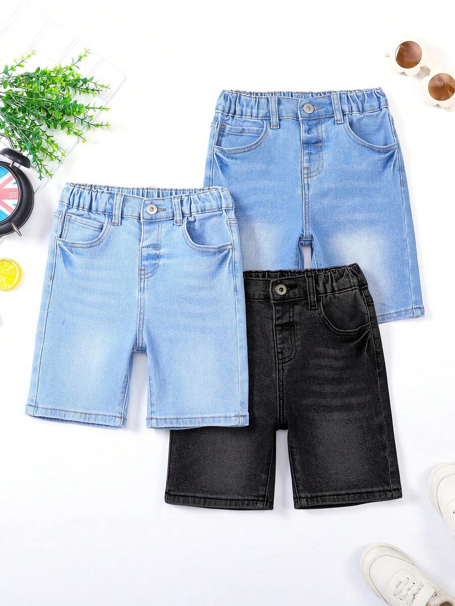 Bộ Quần Short Denim Co Giãn Màu Trơn Cho Bé Trai Có Túi - Nhiều màu - Xem 1