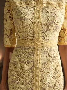 Anewsta Đầm Maxi Dài Tay Ngắn Phối Ren Hình Hoa Trắng Tinh Khiết Cho Nữ - Màu vàng - Xem 4