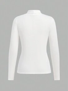 Teen Girls' High Neck Long Sleeve Top And PU Leather Mini Skirt Two Pieces Set - Multicolor - View 8