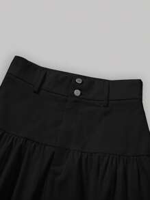 SHEIN MOD Chân váy xếp nếp cạp cao trơn - màu đen - Xem 4