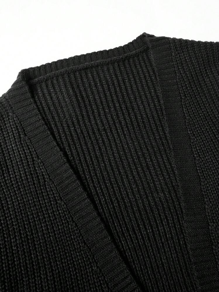 Pánský jednobarevný minimalistický ležérní svetr s dlouhým rukávem - Černá - Zobrazit 6