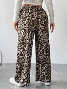 SHEIN EZwear Plus Size Leopard Print Loose Wide Leg Pants - Multicolor - View 2