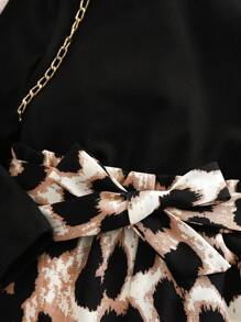 SHEIN Leap Crew 可愛針織純色高領長袖上衣和寬鬆的豹紋印花長褲套裝，適用於女嬰