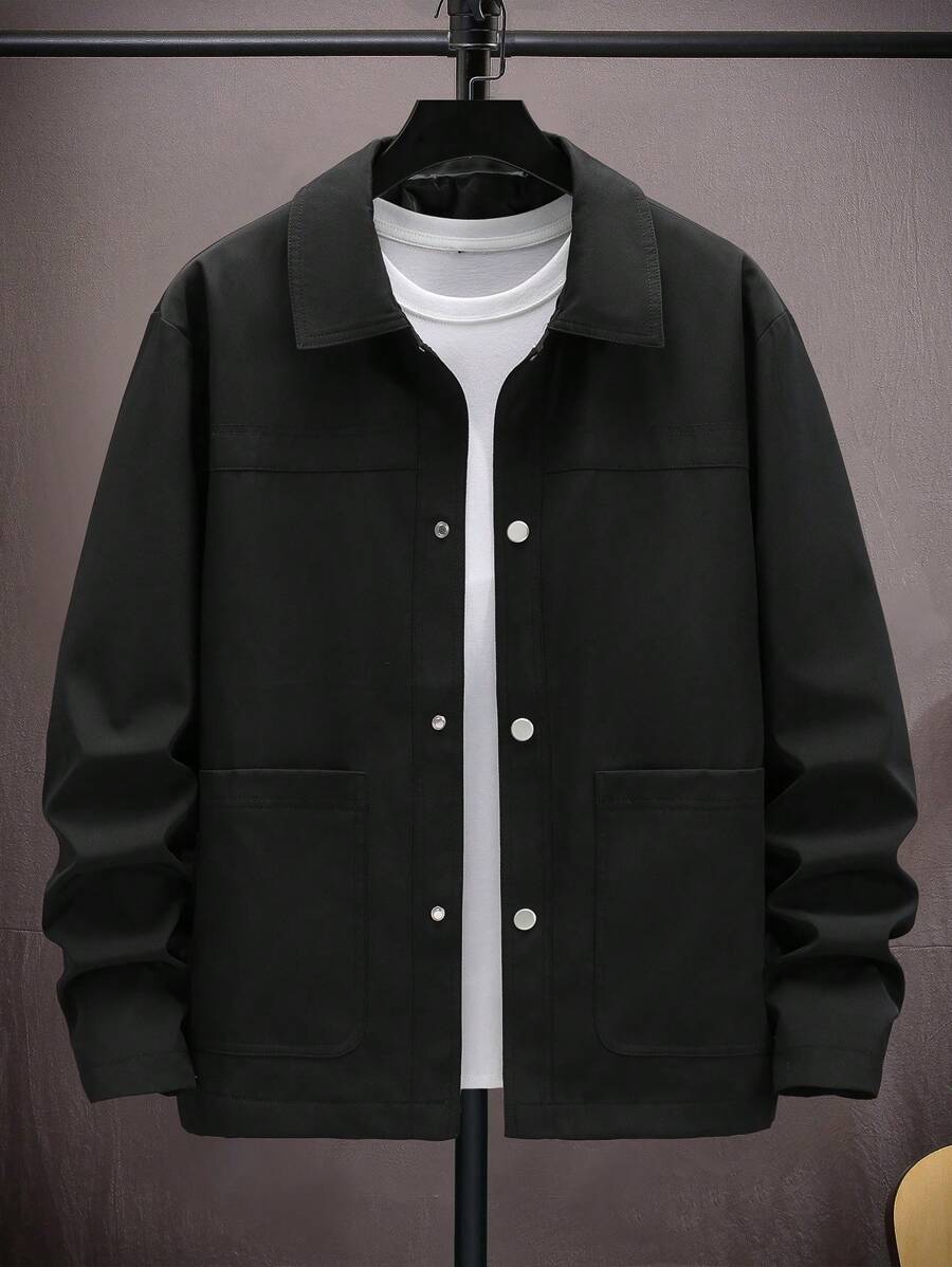 Manfinity Homme Chaqueta sencilla de diario de unicolor para hombres - Negro - Ver 1