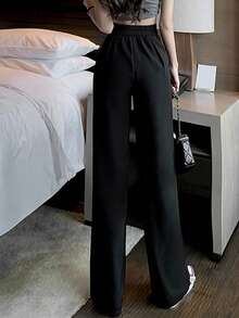 女士夏季纯色休闲高腰西装裤