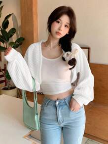 DAZY 女士春夏休闲纯色短款轻便夹克，秋季服装 - 白色 - 查看 4
