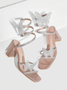 Twin Melody X SHEIN CUCCOO SZL 时尚性感女士香槟色缠脚踝蝴蝶结设计高跟凉鞋，适合工作、约会、聚会、婚礼和度假万圣节