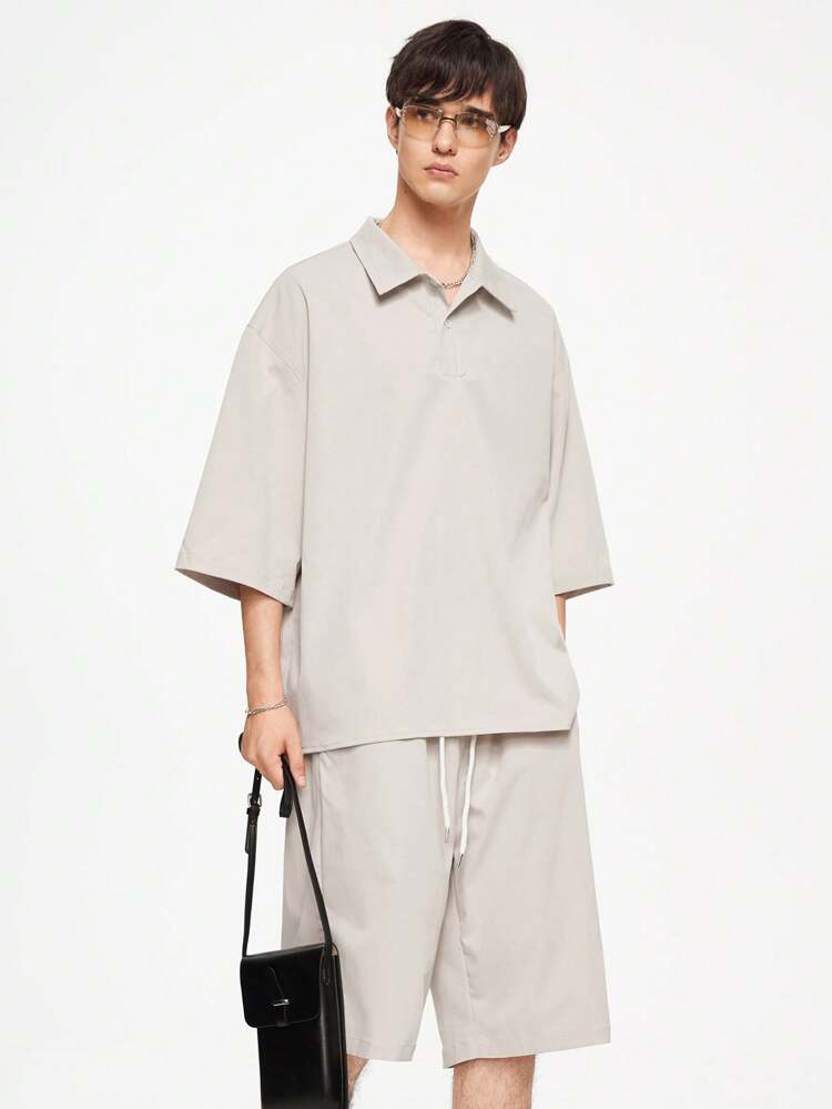 Men's Plain And Simple Daily Shirt And Shorts Set