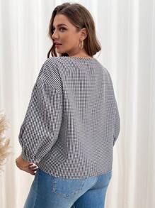 SHEIN Essnce 大码女装时尚返校服秋装女衬衫秋装教师服女复古服长袖格子衬衫休闲通勤秋季中长袖黑白格子宽松衬衫 - 黑與白 - 查看 2