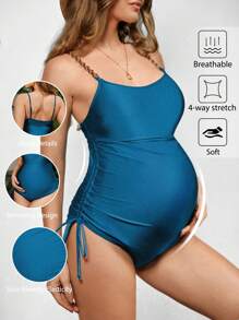 SHEIN Maiô de verão simples para mulheres grávidas, cor sólida, diário - Verde escuro - Ver 1
