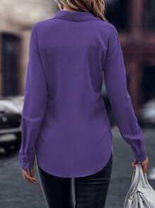 EMERY ROSE Áo Sơ Mi Dài Tay Màu Trơn Xuân Thu - Màu tím - Xem 2