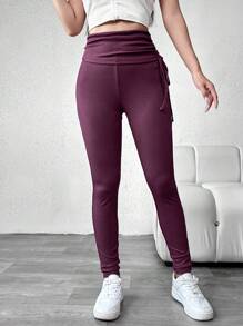 Mulvari 女士純色側拉繩腰帶打底褲