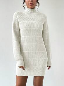 Chiquease Casual Solid Color Stand Collar Sweater Dress For Autumn And Winter - White - View 5