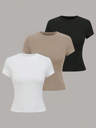 GlowEve Women's Summer Solid Color Crew Neck Short Sleeve Casual T-Shirt