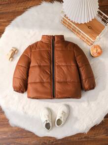 SHEIN 男寶寶女寶寶日常休閒保暖滑雪服厚領適合秋冬玩雪 - 咖啡棕 - 查看 3