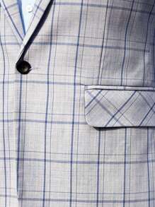 Manfinity Mode 男士格紋印花單鈕長袖西裝外套與兩個口袋長褲套裝 - 藍色 - 查看 4