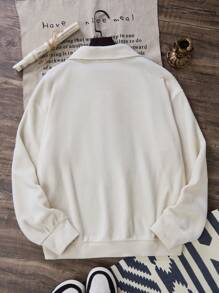 Teen Girls' Casual Fashionable Half Zip Stand Collar Fleece Pullover, With Letter Badge, For Autumn/Winter, Suitable For Traveling And School/Work Commute - Apricot - View 2