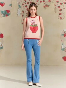 Strawberry Shortcake X SHEIN Women's Cartoon And Strawberry Printed Ringer Sweater Vest - Pink - View 5