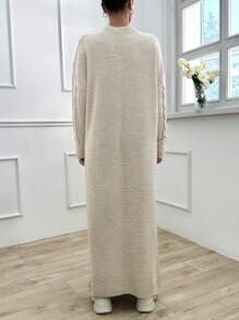 EURMUSE Cable Pattern Sweater Dress - Beige - View 3