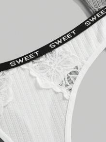 ROMWE 5pcs/Set Women's Knitted Ribs Lace Splice Triangle Panties, Sweet Design - Multicolor - View 3