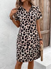 EMERY ROSE Leopard Print Casual Batwing Sleeve Dress, Summer,Summer Dresses For Women - Multicolor - View 1