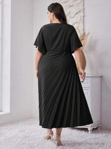 Modelyn Plus Size Women's Solid Color Simple Daily Short Sleeve Dress Long Evening Dresses - Black - View 2