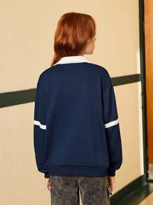 SHEIN Explorewe Tween Girls' Letter Printed Polo Collar Sweatshirt - Multicolor - View 2