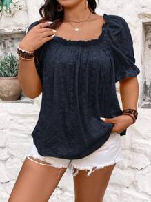 Calvaya Große Größen Lässig Hemd einfarbig mit Stickerei für den Urlaub