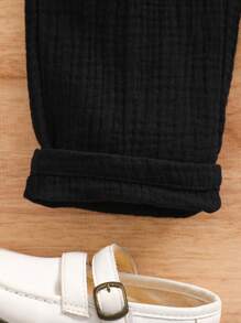 SHEIN Young Girl Casual Versatile Pleated Waist Bow Accent Black Pants. Suitable For Spring, Summer, Autumn, And Winter, Suitable For Casual Occasions - Black - View 6