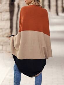 EMERY ROSE Color-Block Asymmetric Hem Casual Long Sleeve Cardigan - Multicolor - View 2