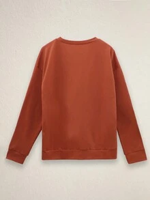 Casual Women's Round Neck Fashion Long Sleeve Letter Print Sweatshirt - Rust Brown - View 2
