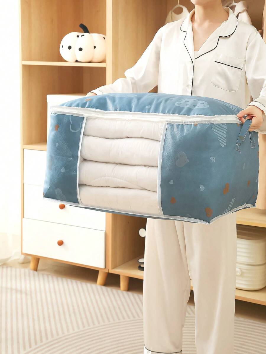 1 pieza Bolsa de almacenamiento de edredones para el hogar, caja de almacenamiento de ropa, bolsa de almacenamiento a prueba de polvo con gráficos de dibujos animados para el armario, bolsas de almacenamiento de edredones con asa, caja de clasificación de ropa resistente al polvo y de uso múltiple para el hogar (azul marino)- Decoraciones de otoño, decoración festiva, decoración de habitación, decoración del hogar, decoración de dormitorio, decoración navideña para regalar en días festivos