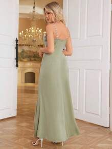 SHEIN Belle Flower Decorated Simple & Elegant Daily Wear Strappy Dress, Bridesmaid Dress - Green - View 2