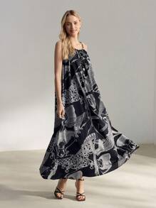 MOTF PREMIUM GRAPHIC PRINT KNOT FRONT SLIP DRESS - Multicolor - View 5