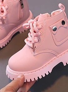 Baby Girls' Fashionable Boots With Lace-Up And Side Zipper