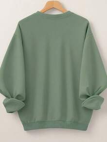 EMERY ROSE 大碼女士口號字母MAMA印花圓領長袖運動衫 - 橄欖綠 - 查看 2